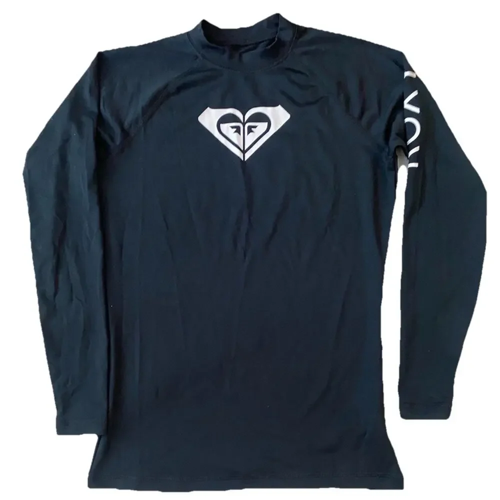 Roxy Girls While Hearted Long Sleeve Rashguard Black Swim Top Large 12